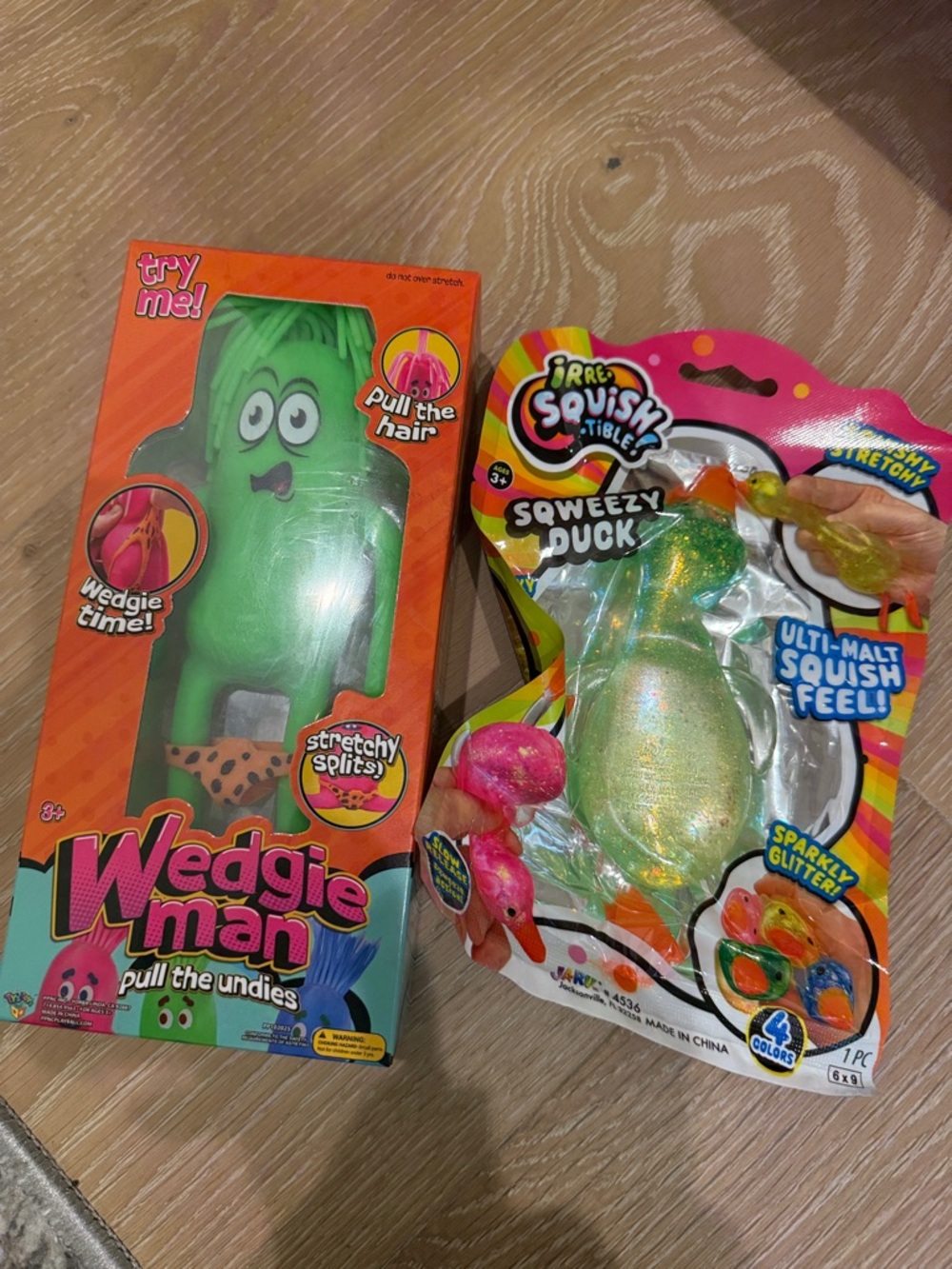Viral-Wedgie Man Green Stretchy Toy + Sparkly Squeezy Duck Bundle